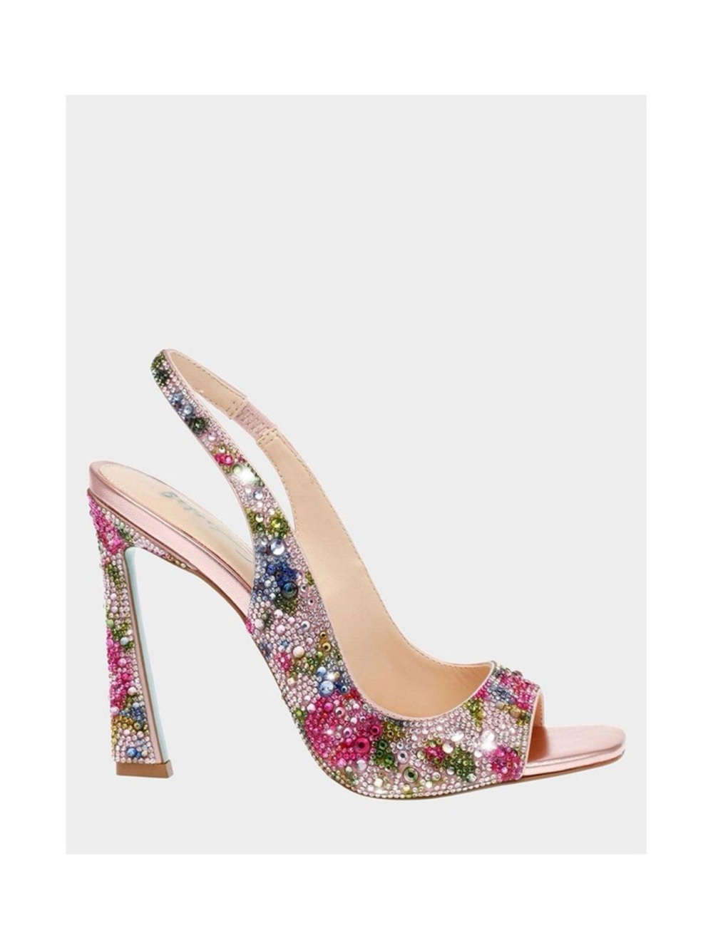 Betsey Johnson Pink Multicolor Crystal Floral Slingback Heels